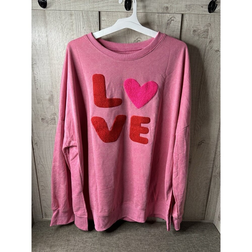 SHEWIN Sweatshirt Womens Size 2XL Pink Long Sleeve Crew Neck LOVE Loose Fit